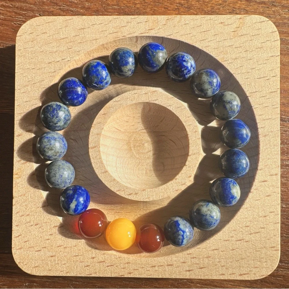 Natural Lapis Lazuli Red Agate Bracelet 10mm Beaded Women Crystal Healing Energy
